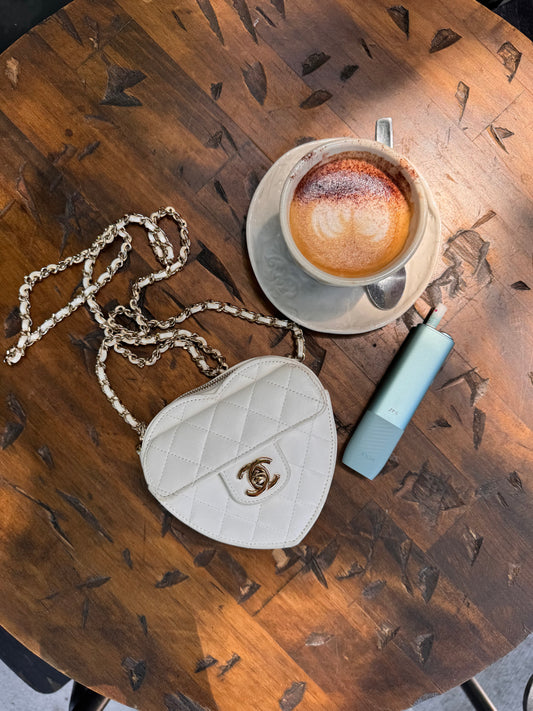 Chanel White Mini Lambskin CC in Love Heart Crossbody Bag