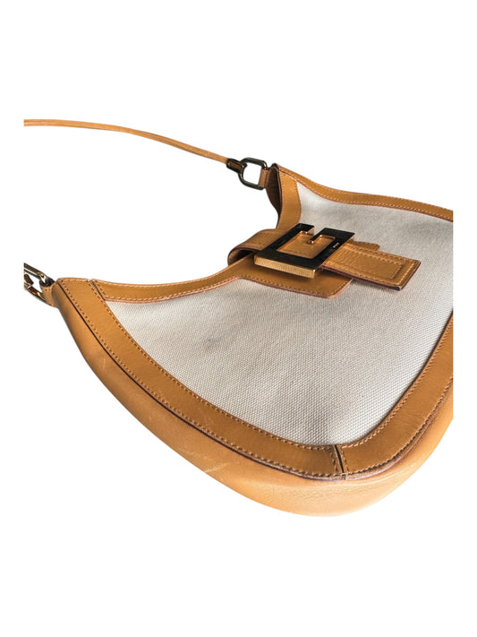 Vintage Tan Leather & Canvas Gucci G Square Buckle Bag