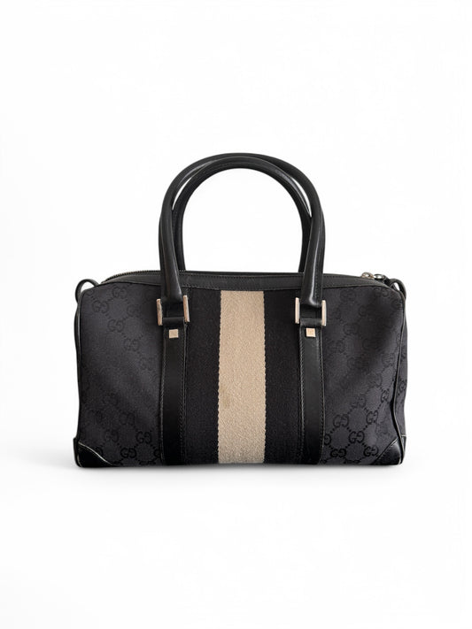 Gucci Black GG Monogram Boston Bag