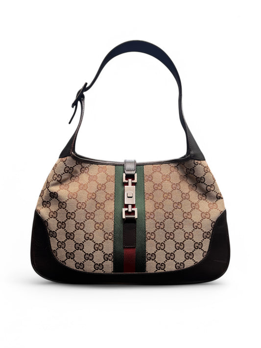 Vintage Gucci Dark Brown Leather & Monogram Jackie Bag