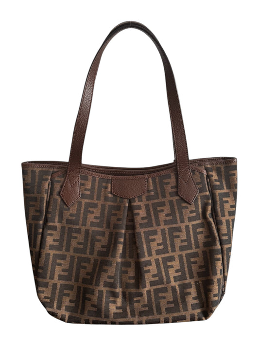 Fendi Zucca Grande Shopping Tote Bag Canvas Leather Tobacco Brown