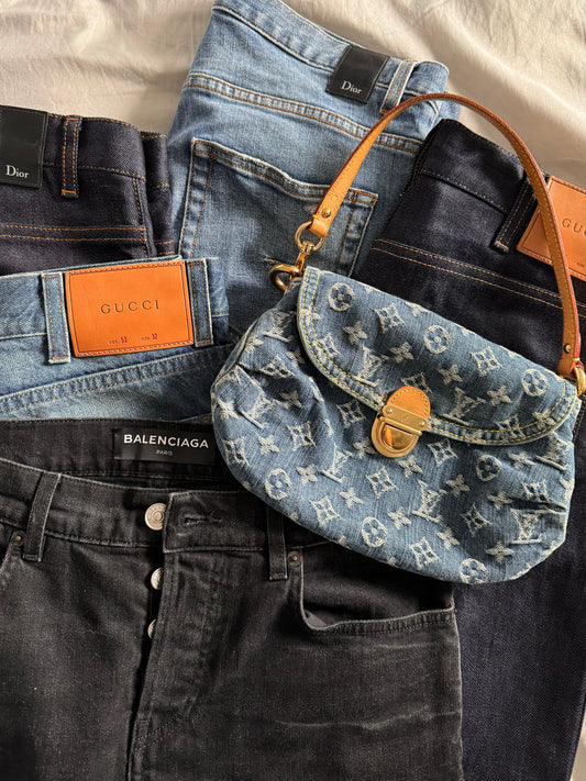 2000s Louis Vuitton Pleaty PM Blue Denim Shoulder Bag