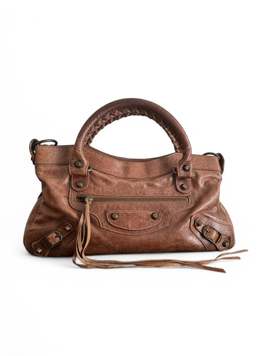 2000s Balenciaga Brown Leather First City Shoulder Bag