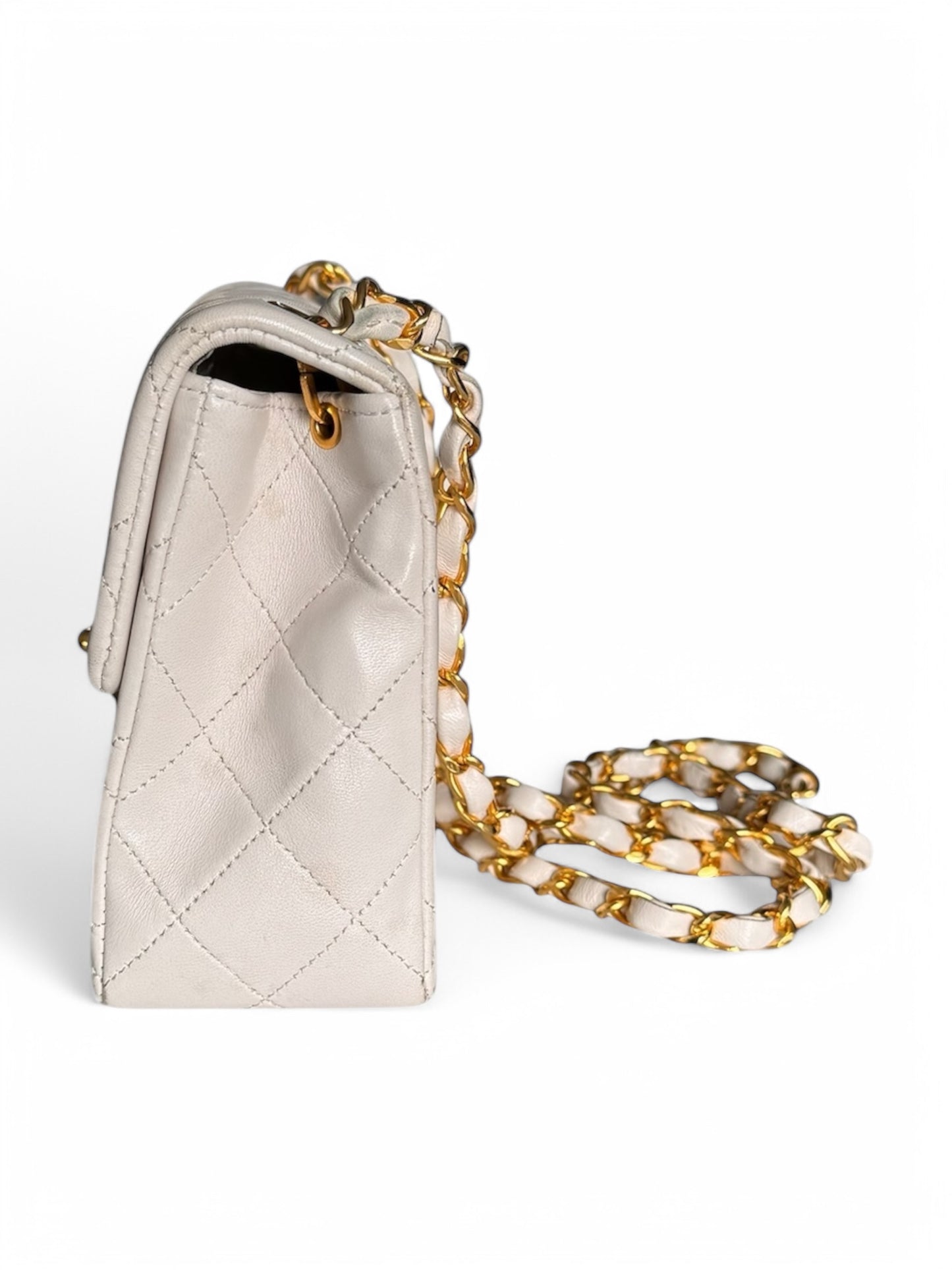 90s Chanel White Lambskin Mini Square Bag with 24K GHW