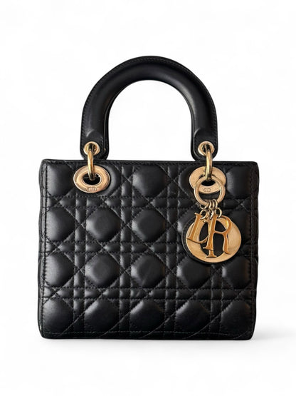 Black leather Small GHW Lady Dior