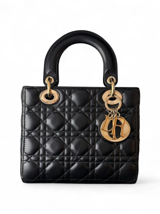 Black leather Small GHW Lady Dior