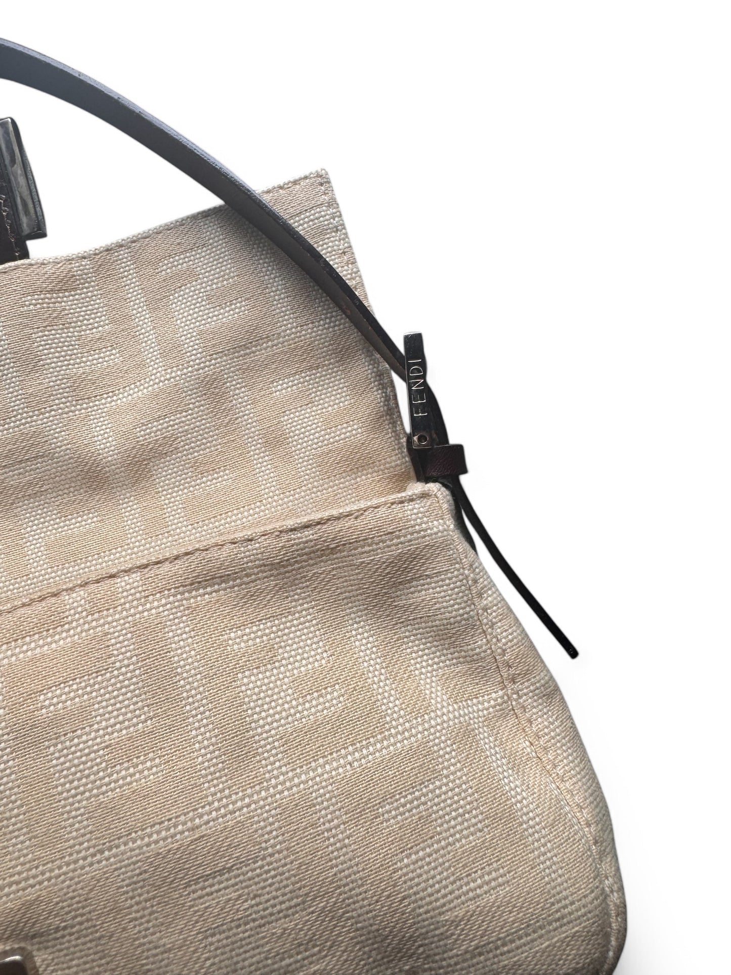 Vintage Fendi Cream Canvas Zucca Baguette Shoulder Bag