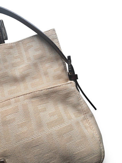 Vintage Fendi Cream Canvas Zucca Baguette Shoulder Bag