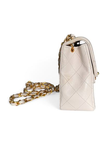 90s Chanel White Lambskin Mini Square Bag with 24K GHW