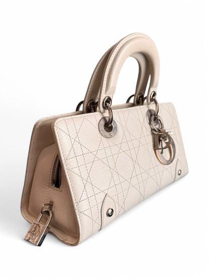 Vintage White Cannage Leather East West Lady Dior Bag