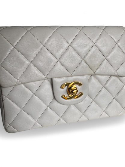 90s Chanel White Lambskin Mini Square Bag with 24K GHW