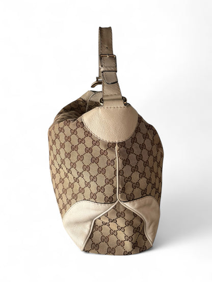 Gucci GG Canvas White Leather Trim Charlotte Hobo bag