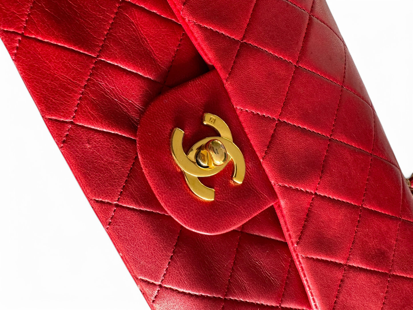 90s Chanel Red Lambskin Small Double Flap Shoulder Bag with 24k GHW