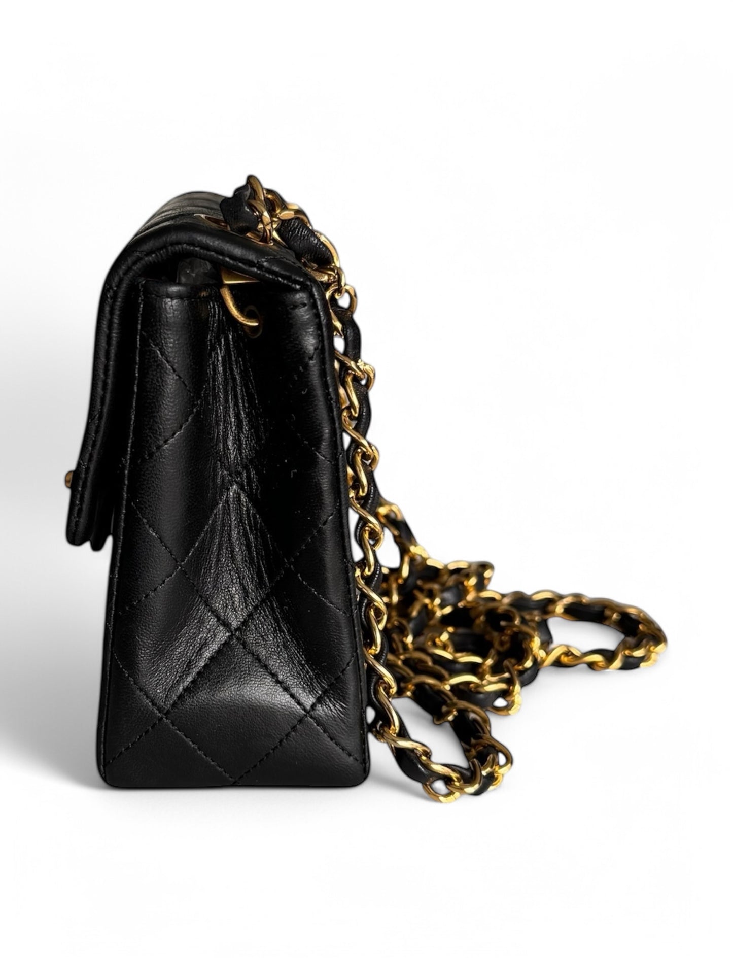 90s Chanel Black Lambskin Mini Square Bag with 24K GHW