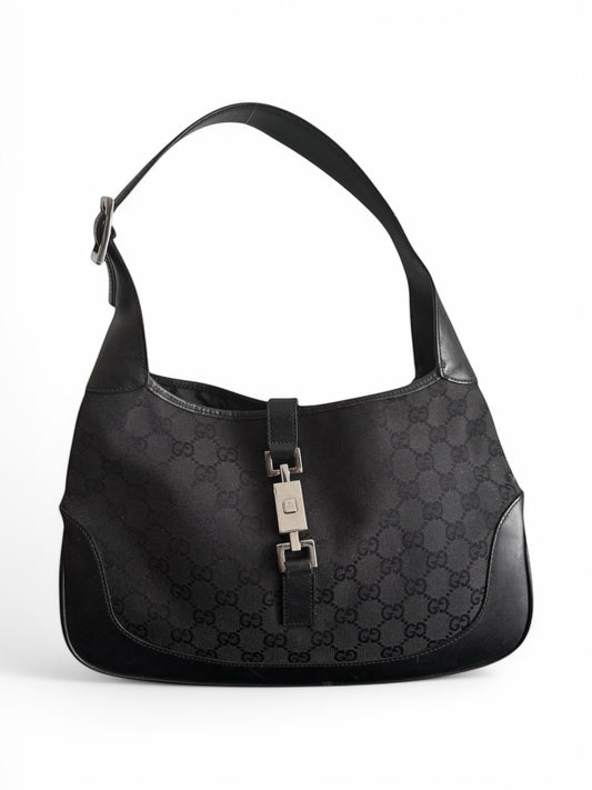 Vintage Gucci Black Leather & Monogram Jackie Bag