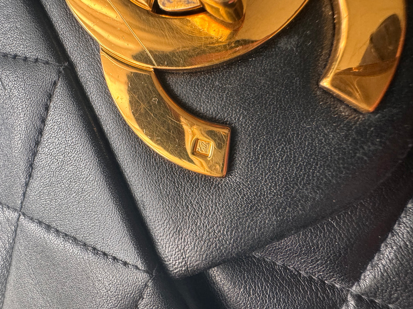 90s Chanel Black Lambskin Leather Maxi with 24k GHW
