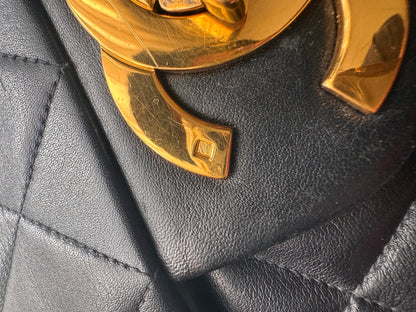 90s Chanel Black Lambskin Leather Maxi with 24k GHW