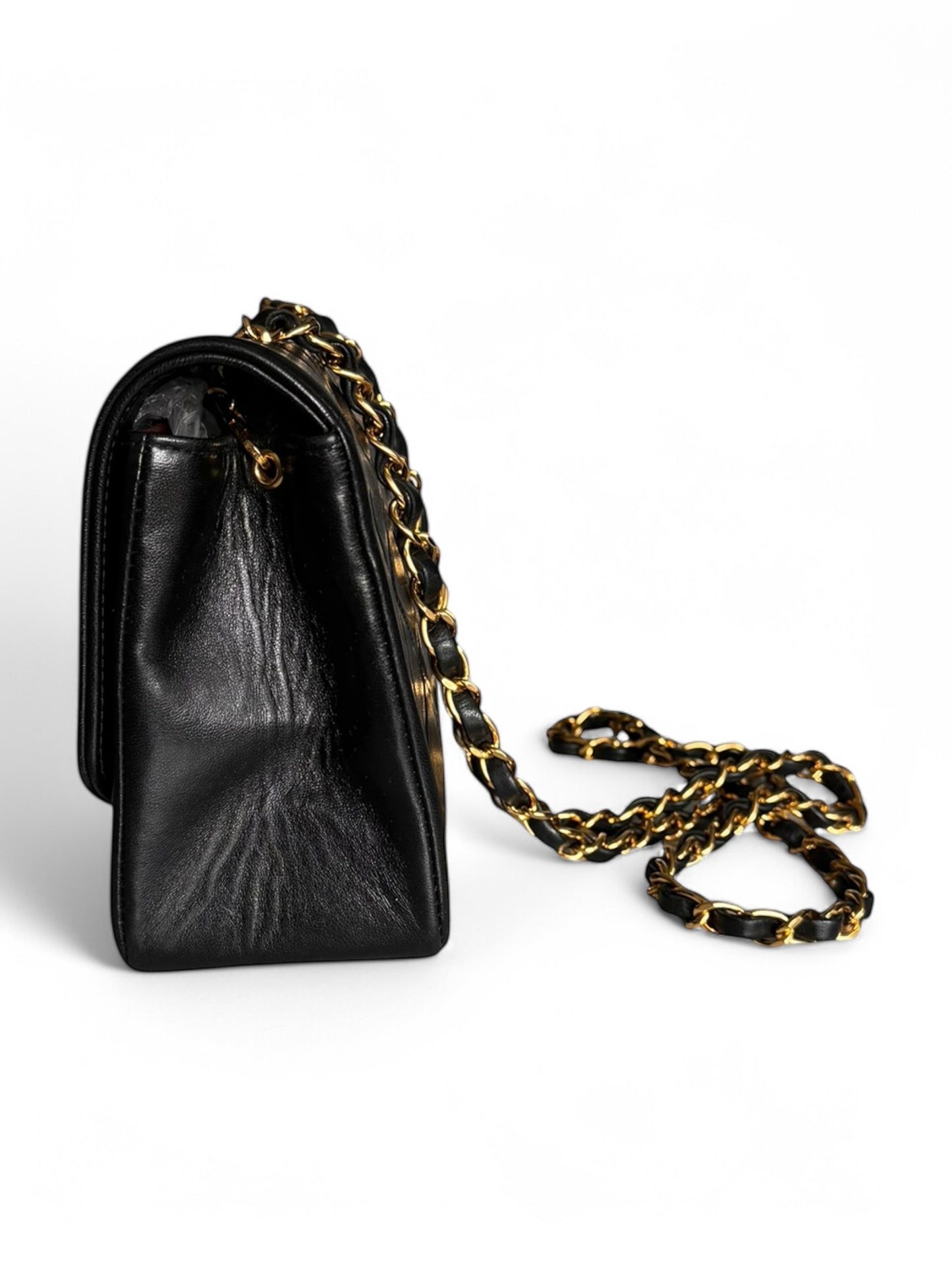90s Chanel Black Lambskin Small Diana Shoulder Bag with 24k GHW