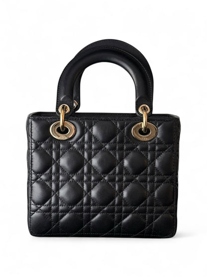 Black leather Small GHW Lady Dior