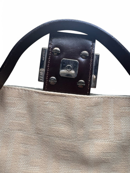 Vintage Fendi Cream Canvas Zucca Baguette Shoulder Bag