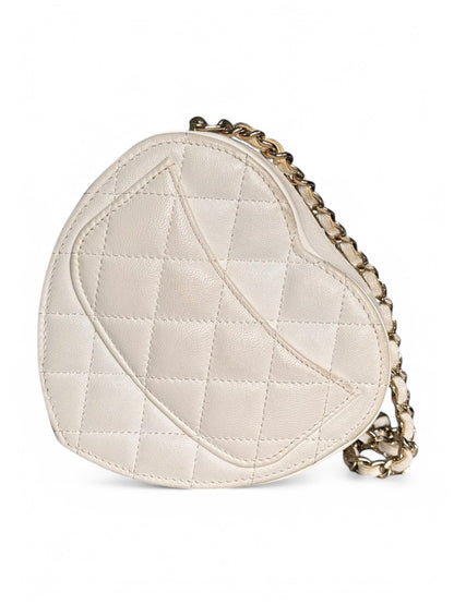Chanel White Mini Lambskin CC in Love Heart Crossbody Bag