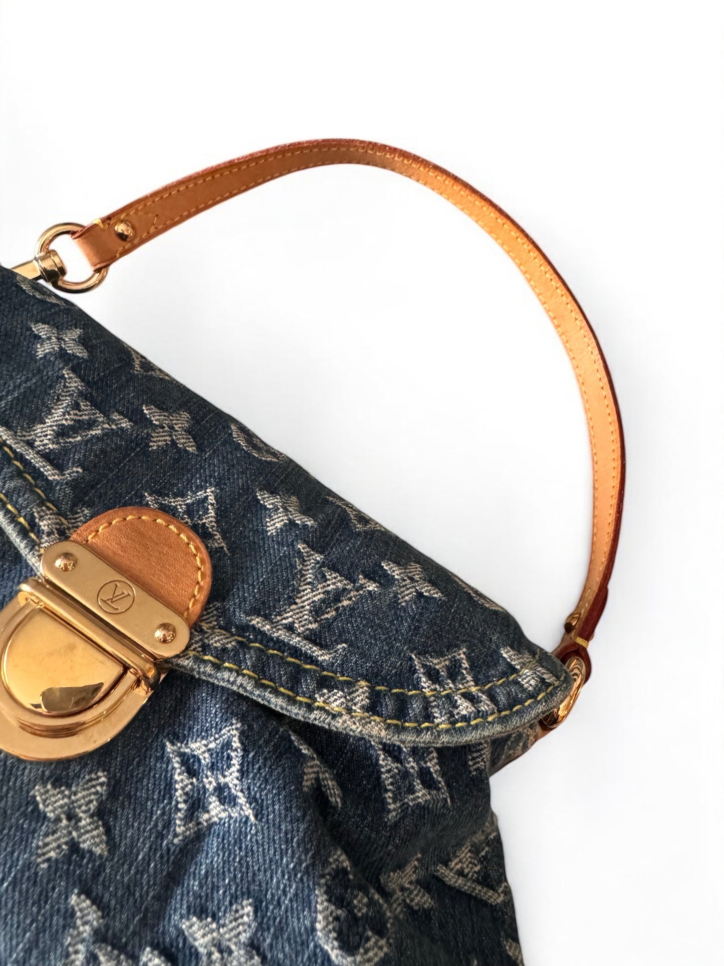 2000s Louis Vuitton Pleaty PM Blue Denim Shoulder Bag