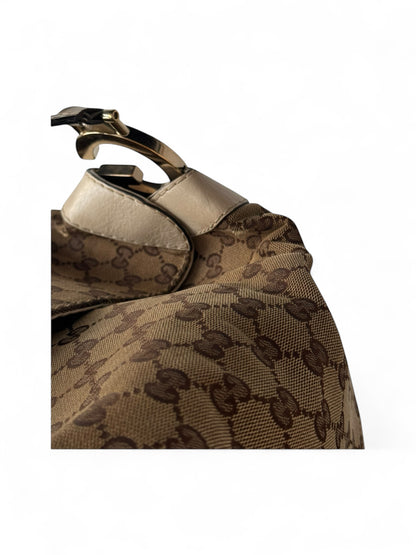 Gucci GG Canvas White Leather Trim Charlotte Hobo bag