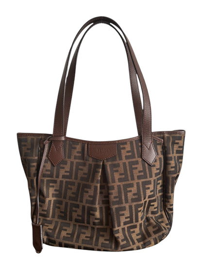 Fendi Zucca Grande Shopping Tote Bag Canvas Leather Tobacco Brown