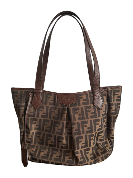 Fendi Zucca Grande Shopping Tote Bag Canvas Leather Tobacco Brown