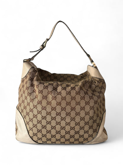 Gucci GG Canvas White Leather Trim Charlotte Hobo bag