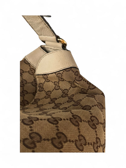 Gucci GG Canvas White Leather Trim Charlotte Hobo bag