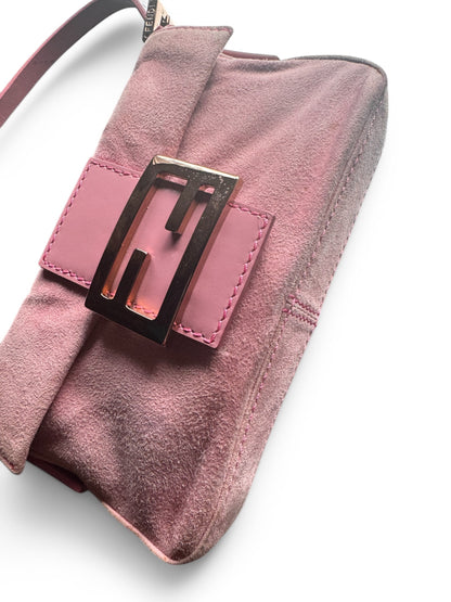 Vintage Pink Suede Mini Fendi Baguette