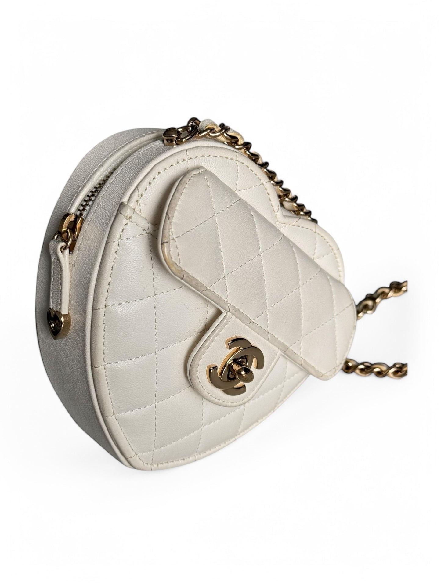 Chanel White Mini Lambskin CC in Love Heart Crossbody Bag
