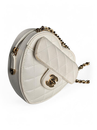 Chanel White Mini Lambskin CC in Love Heart Crossbody Bag