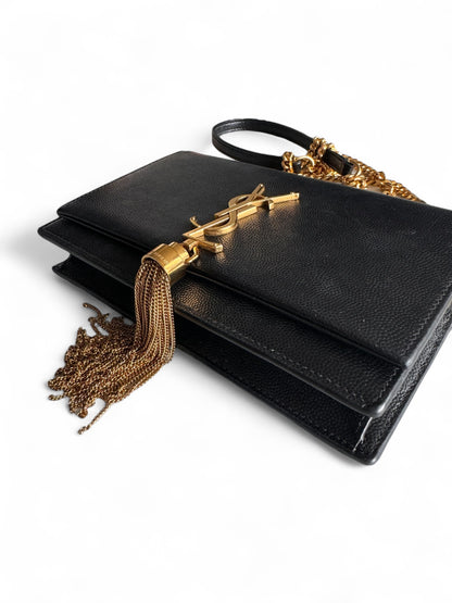 Saint Laurent Black Pebble Calf Leather Kate WOC