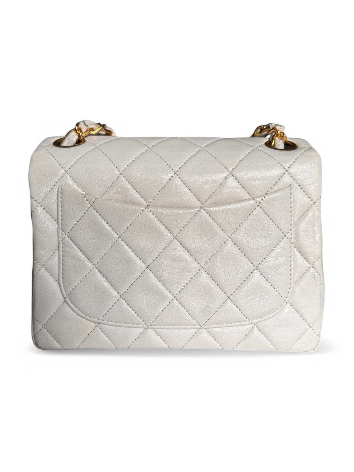 90s Chanel White Lambskin Mini Square Bag with 24K GHW