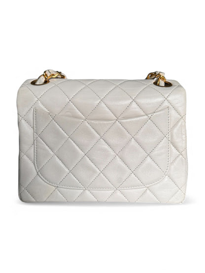 90s Chanel White Lambskin Mini Square Bag with 24K GHW