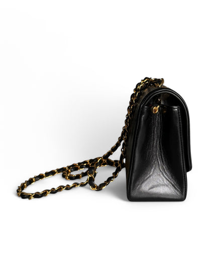 90s Chanel Black Lambskin Small Diana Shoulder Bag with 24k GHW