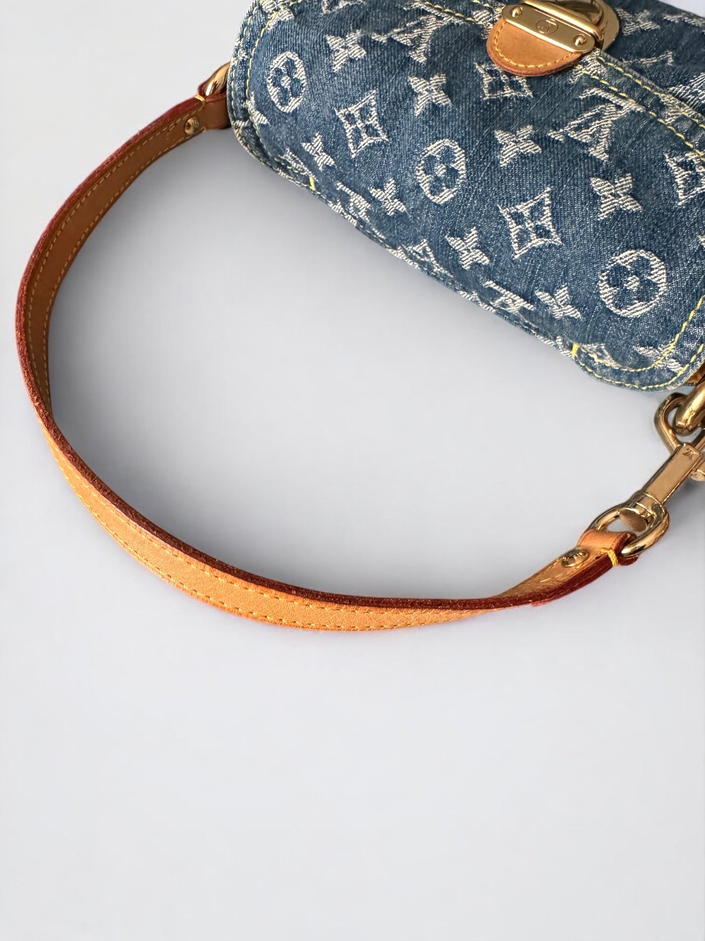 2000s Louis Vuitton Pleaty PM Blue Denim Shoulder Bag