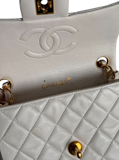 90s Chanel White Lambskin Mini Square Bag with 24K GHW