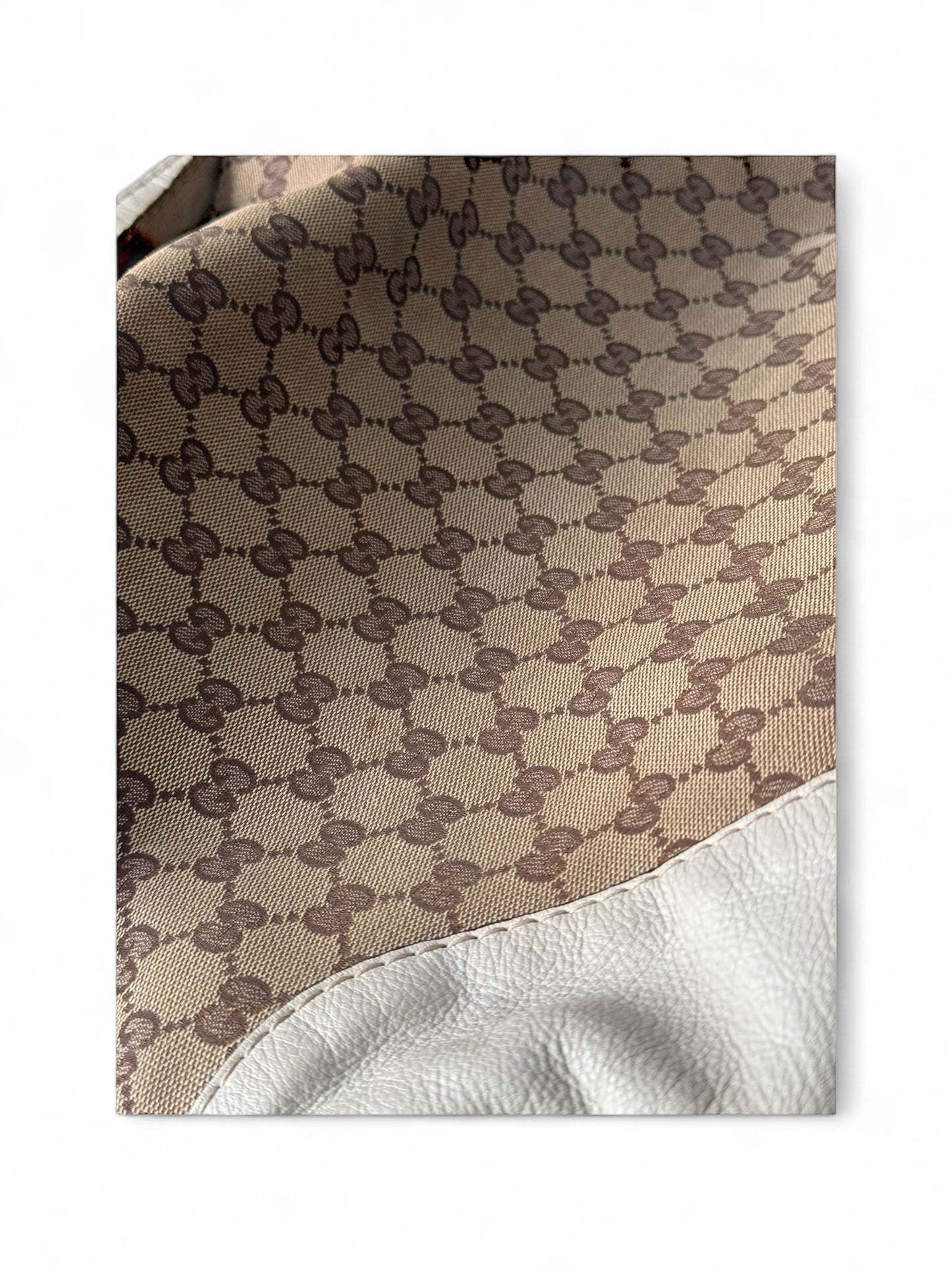 Gucci GG Canvas White Leather Trim Charlotte Hobo bag