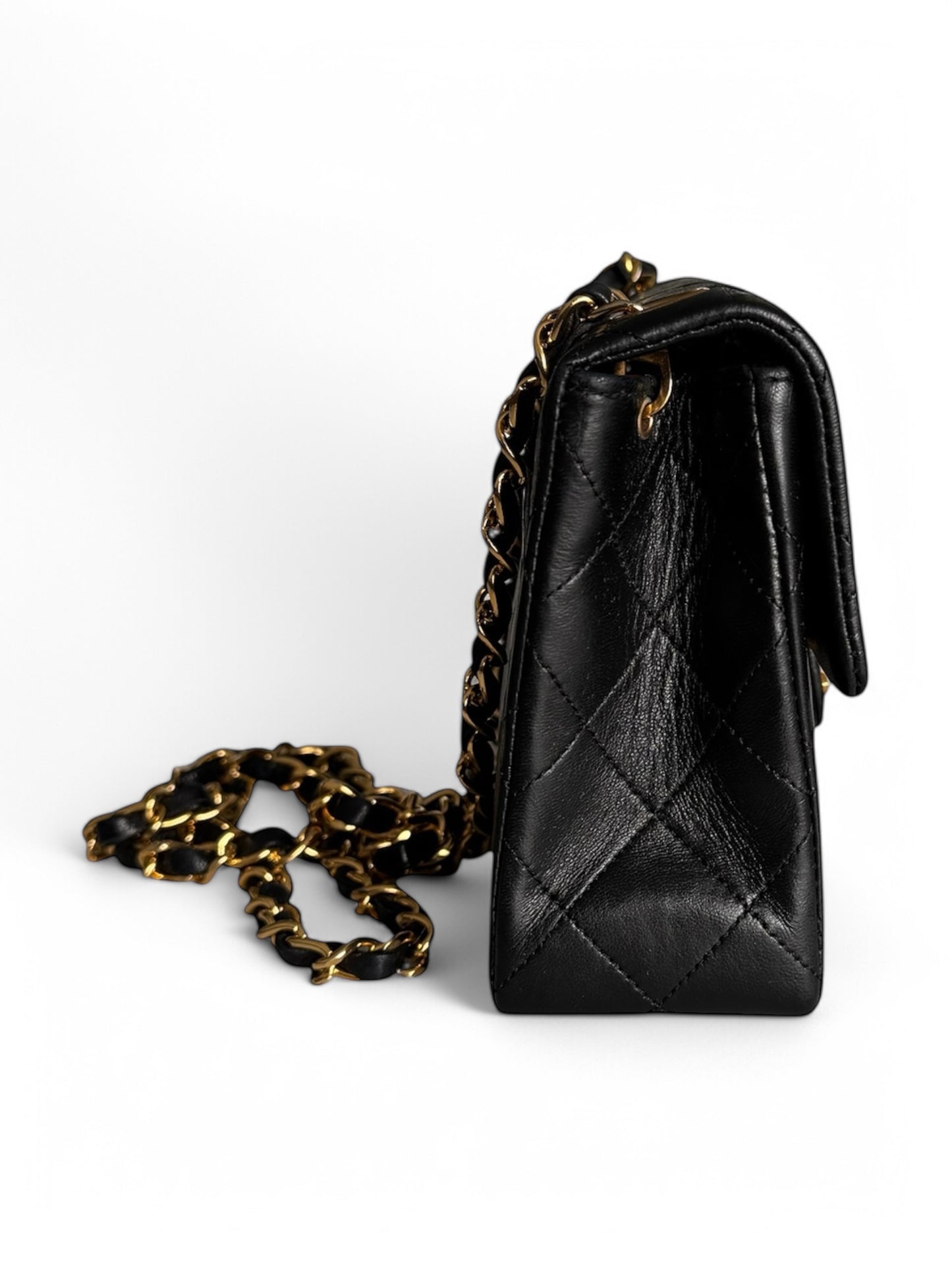90s Chanel Black Lambskin Mini Square Bag with 24K GHW