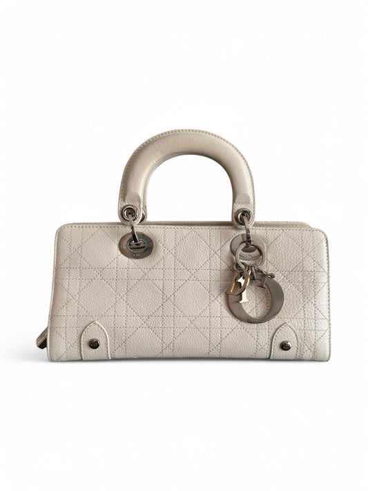 Vintage White Cannage Leather East West Lady Dior Bag