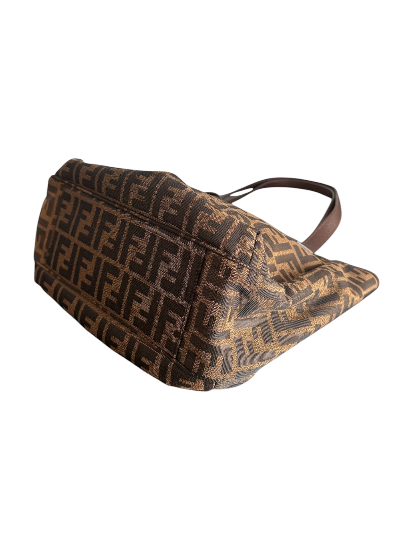 Fendi Zucca Grande Shopping Tote Bag Canvas Leather Tobacco Brown