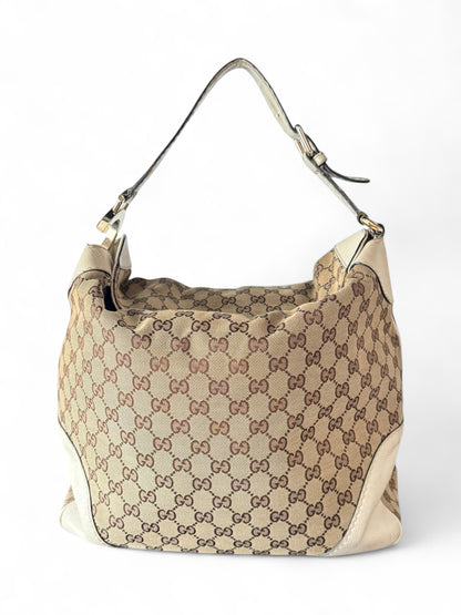 Gucci GG Canvas White Leather Trim Charlotte Hobo bag