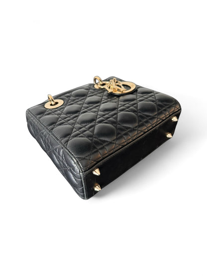 Black leather Small GHW Lady Dior