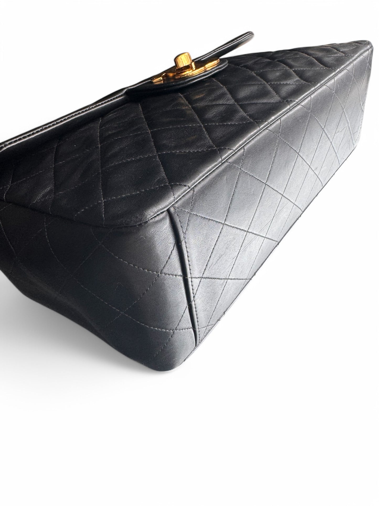 90s Chanel Black Lambskin Leather Maxi with 24k GHW