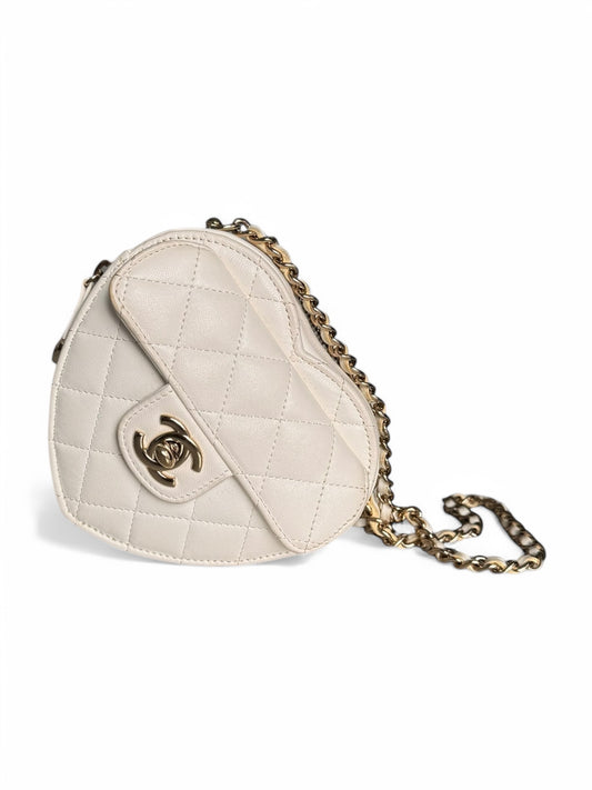 Chanel White Mini Lambskin CC in Love Heart Crossbody Bag