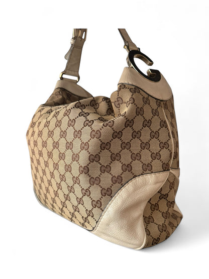 Gucci GG Canvas White Leather Trim Charlotte Hobo bag
