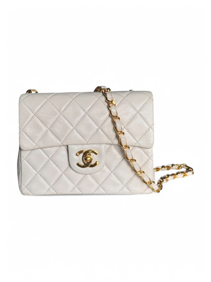 90s Chanel White Lambskin Mini Square Bag with 24K GHW